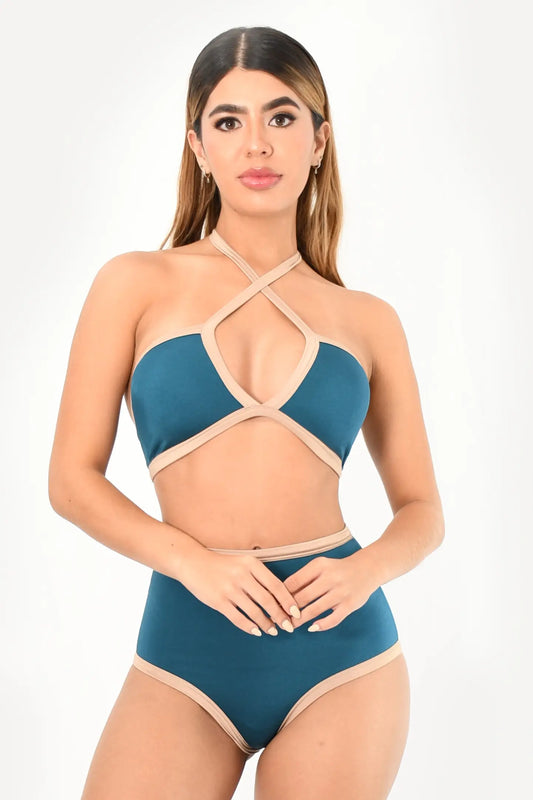 2504 DOS PIEZAS SESGADO CON TANGA  DE TIRO ALTO